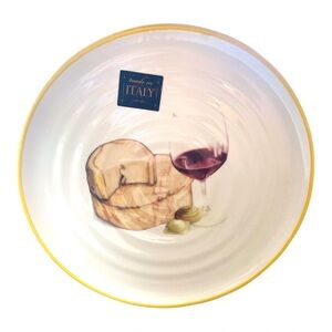 Set of 2 Wine & Cheese Ceramic Appetizer Plates Made In Italy 9.25” New